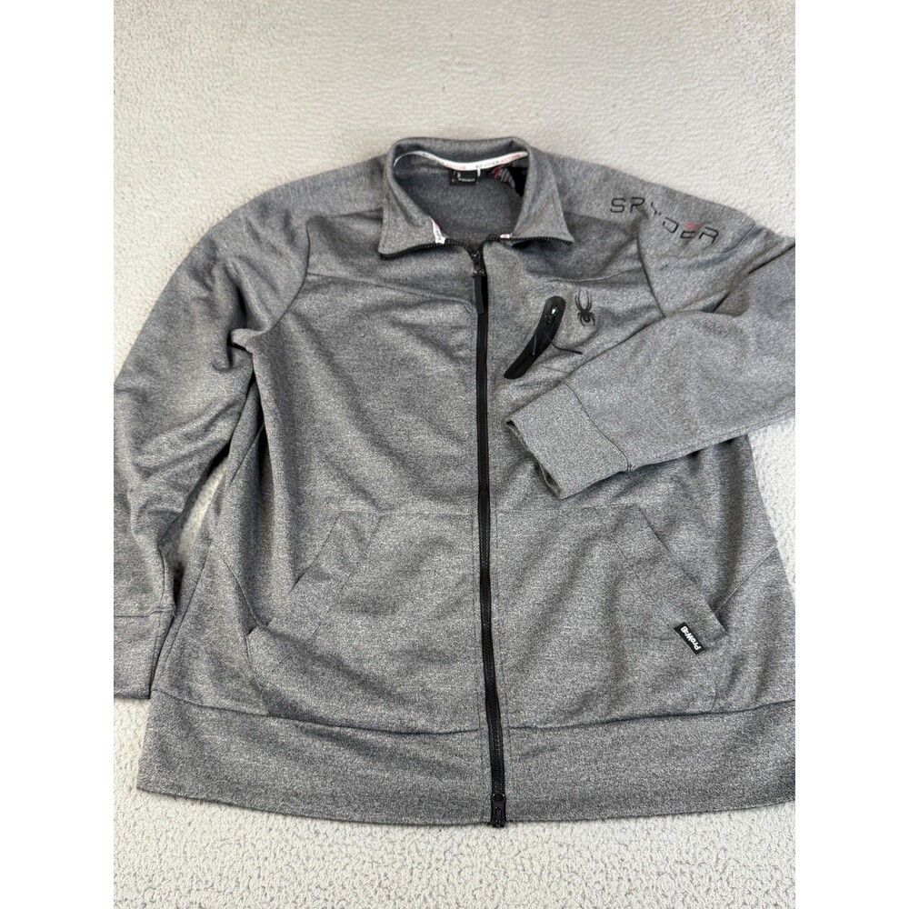 SPYDER Active Jacket Mens XL Gray ProWeb Full Zip Pocket Heather Fleece Sweater